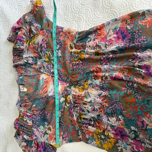 Anthropologie Flutter Sleeve Asymmetrical Tunic Dress Blue Pink - Picture 13 of 14